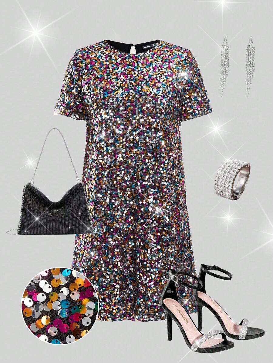 Ellevyn Sequin Keyhole Back Tunic Dress Prom Dress Date Night Dress