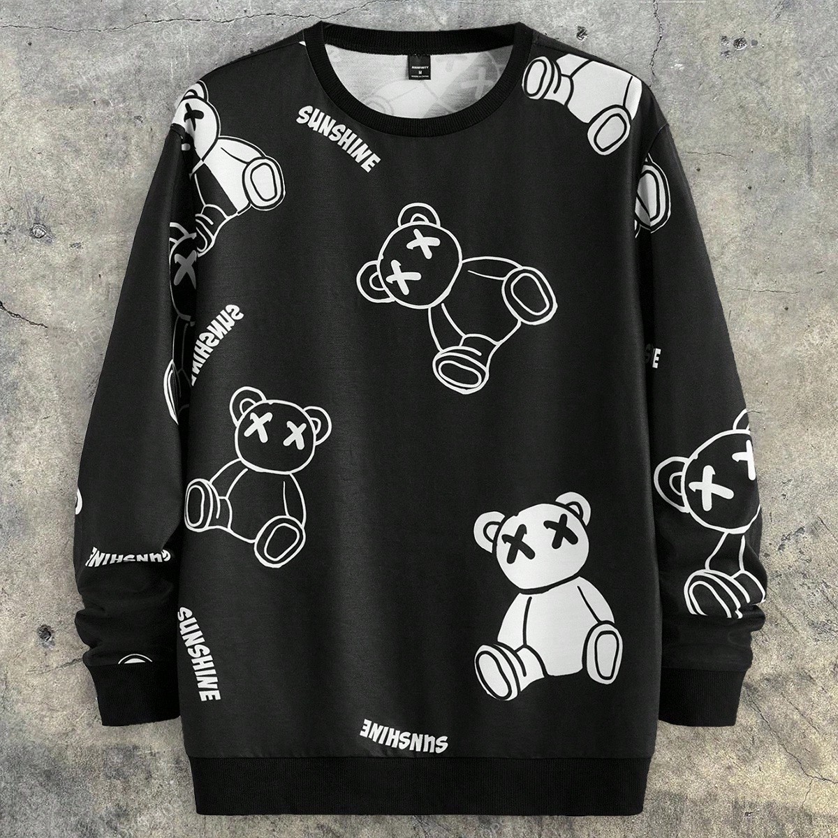Sudadera casual para hombres con gráfico de oso y letras, para otoño, top de manga larga