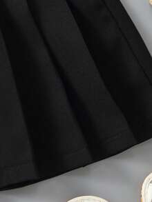 SHEIN Elladie kids Young Girl Solid Pleated Skirt - Black - View 3