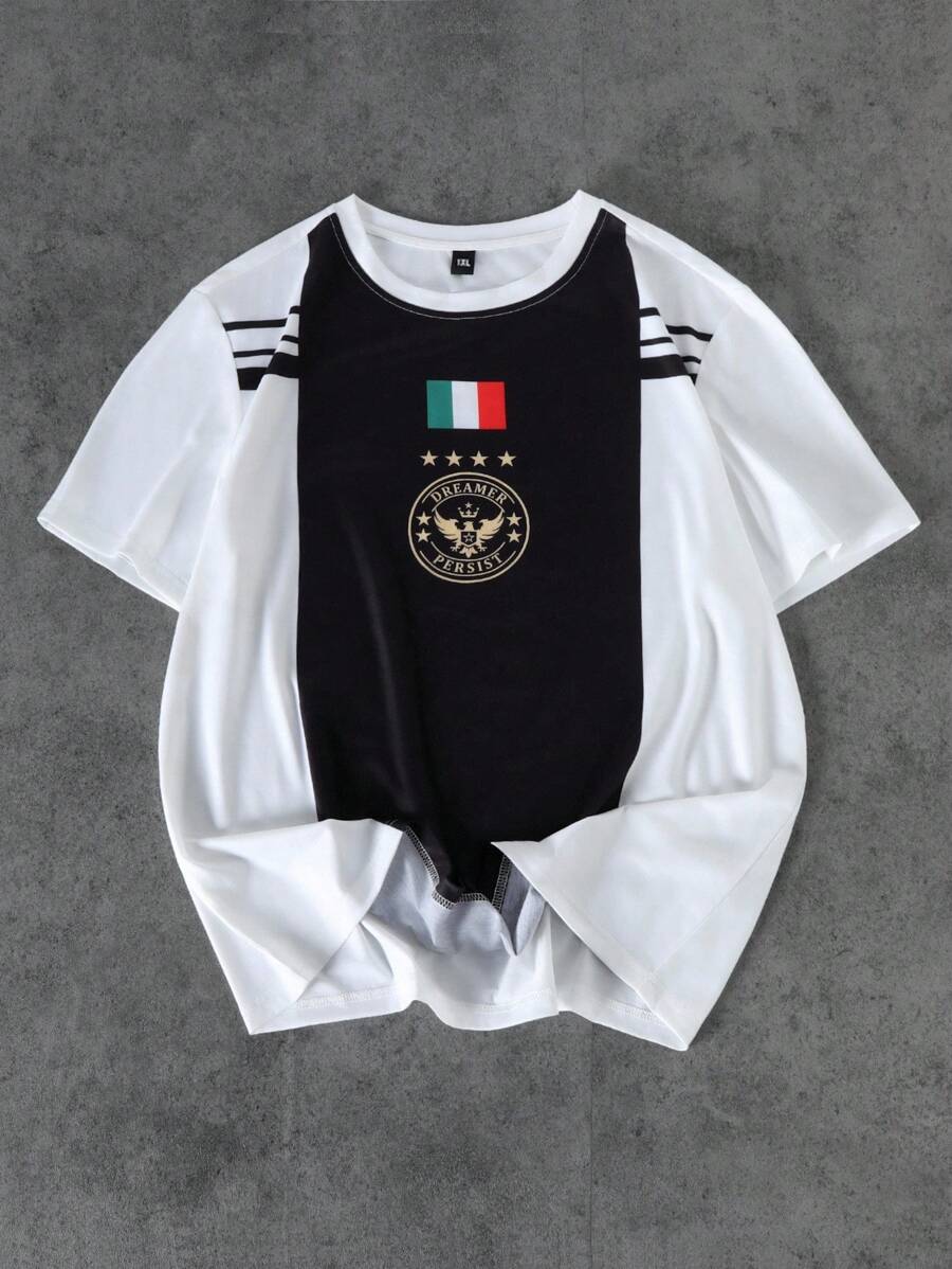 Manfinity Homme 夏季大码男士休闲拼色T恤 - 彩色 - 查看 1