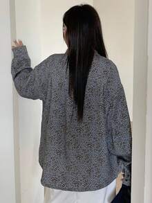 Dazy Plus Leopard Print Lapel Pocket Loose Denim Jacket, Long Sleeve, Plus Size, Autumn - Blue - View 2