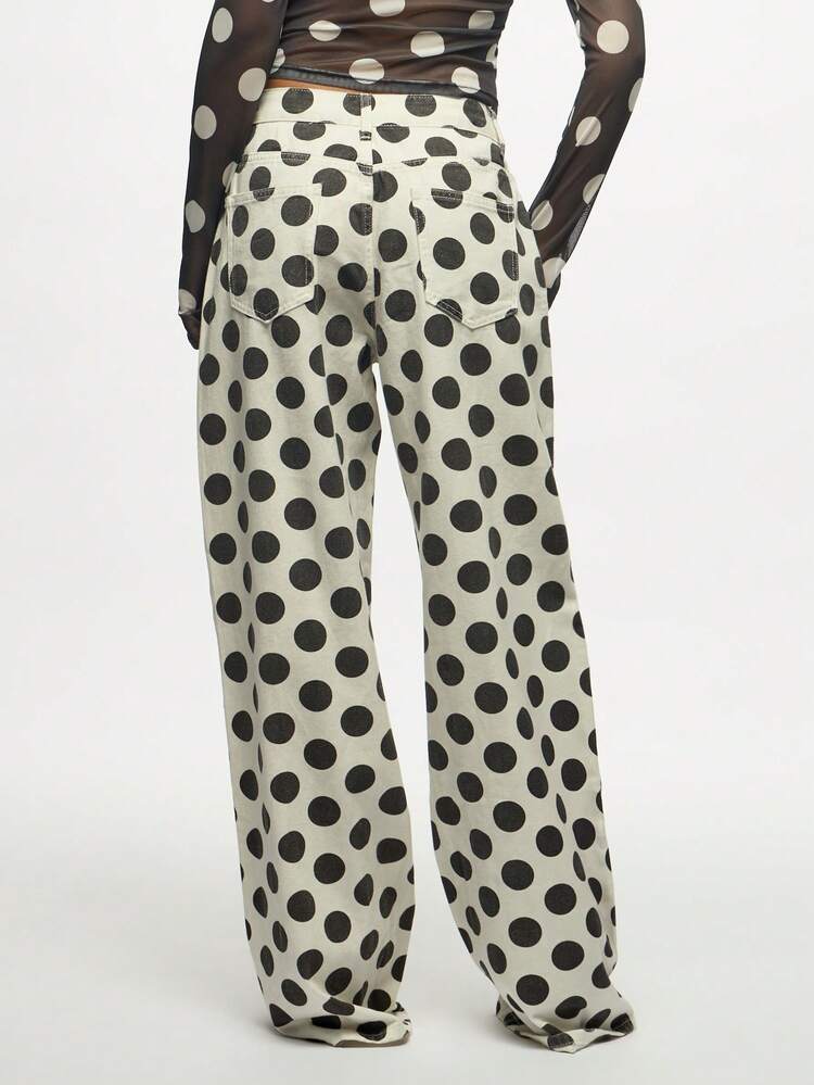 SUMWON WOMEN Polka Dot Wide Leg Palazzo Pants With Patch Pockets