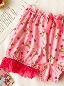 少女可爱荷叶边蝴蝶结蕾丝拼接平角内裤 - 粉色 - 查看 3