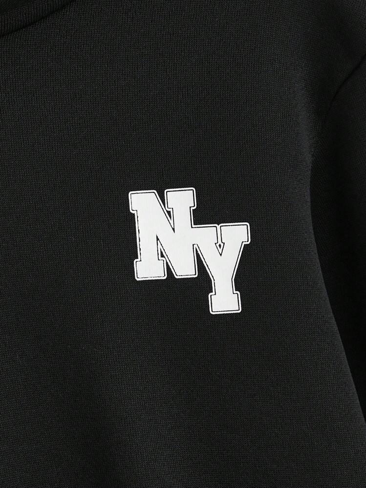 Tween Boy Letter Print Warm Sweatshirt, Casual Sports Suitable For Spring & Autumn Daily Wear - Black - View 3