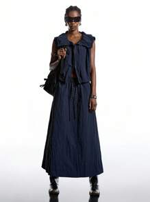 LYSMO 2025新款秋季简约主义女款纯色简约休闲工装裙，适合返校季、返校节、2000年代风格、Y2K女性、外出街头服饰、毕业旅行等场合 - 藏蓝色 - 查看 3