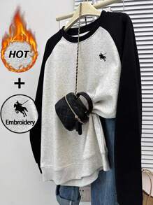 SHEIN Women's Casual Round Neck Sweatshirt With Knight Embroidery Design Pullover Fall