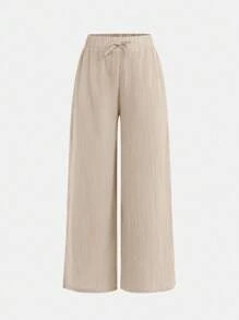 SHEIN Girlism Bộ 2 quần ống rộng rộng rãi, dệt họa tiết nơ cho bé gái tuổi teen, màu đen + kaki, phong cách thoải mái cho ngày lễ, mùa tựu trường - Màu xanh Cadet - Xem 5