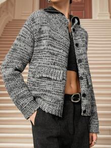 SHEIN Unity Autumn/Winter Fashion Commuter Ombre Long Sleeve Cardigan, Going Out, Business Casual Cardigan - Grey - View 1