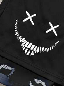 SHEIN Bolty 1 Pc Teenboy's Figure Graphic Drawstring Waist Mesh Shorts, School;Spring Wear; Teen Boys' Clothing; Teen Boy' Jackets, Spring Back To School - Black - View 4