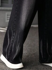 Manfinity LEGND 男士黑色成熟街头风格宽松阔腿裤 - 黑色 - 查看 7