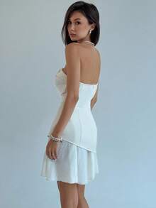 Aloruh New Minimalist Fashion Commuter Sleeveless Pleated Design 2 In 1 Mini Slim A-Line Dress - Apricot - View 9