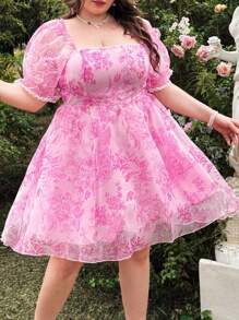 Lyrianda Romantisches A-Linien-Kleid mit Quadratausschnitt und tailliertem Schnitt für Große Größen - Verschiedenfarbig - Übersicht 3