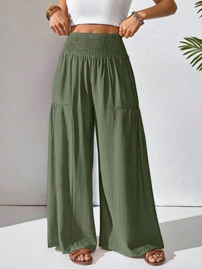 EMERY ROSE Women's Solid Color Waist Drawstring Loose Wide Leg Pants Fall Cloth For Women