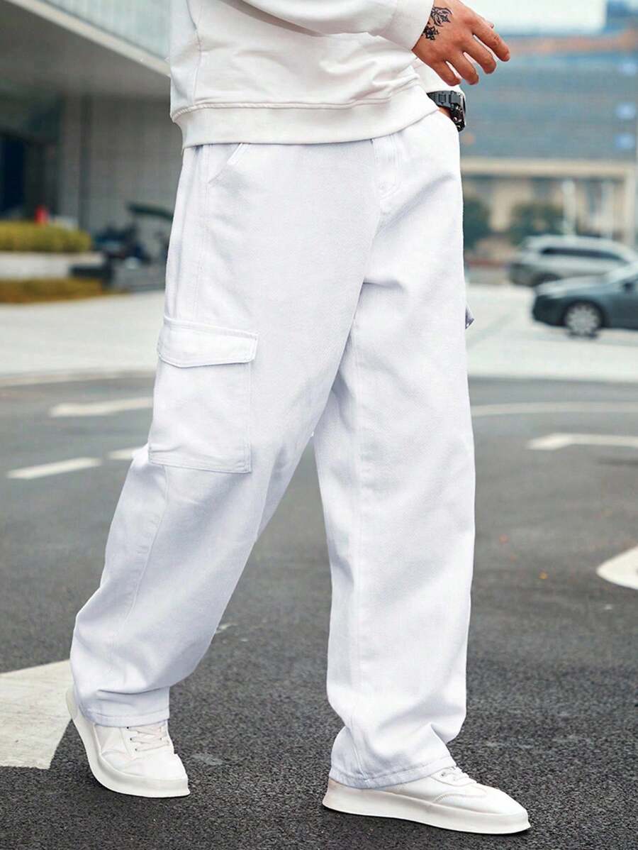 Manfinity Homme Quần ống rộng denim Cargo cỡ lớn cho nam - trắng - Xem 1