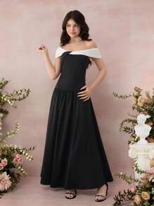 Pitira Pitira 少女优雅黑白拼色长裙、派对礼服、日常礼服 - 黑與白 - 查看 3