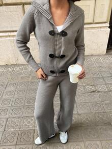 Aloruh 2pcs Khaki Casual Knitted Sweater Set For Women In Fall/Winter - Khaki - View 4