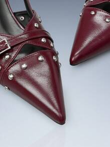 CUCCOO GRLICON Women's Kitten Heel Burgundy High Heels, Motorcycle Style, Y2K, Cool Girl, Back To School, Halloween, Christmas, Party Outfit - Burgundy - View 3