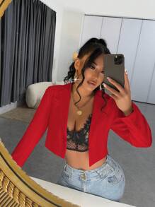 SHEIN SXY Women's Solid Color Minimalist Daily Short Blazer In Fall/Winter - Red - View 1