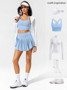 GLOWMODE Ace Flex 收腹百褶网球裙，内置短裤侧袋，适合网球高尔夫日常春夏穿着 - 淺藍色 - 查看 8