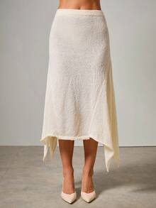 COSMINA 女士优雅百搭不对称下摆毛衣裙，秋冬 - 杏色 - 查看 3