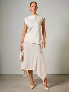 COSMINA 女士优雅百搭不对称下摆毛衣裙，秋冬 - 杏色 - 查看 4