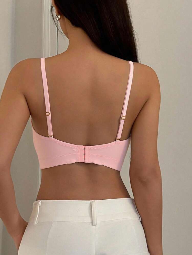 Solid Color Lightly Gathered Bowknot Adjustable Spaghetti Strap Women's Bra Lingerie For Women