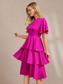 Amorya 女式纯色荷叶边下摆多层连衣裙 - 玫紅色 - 查看 6