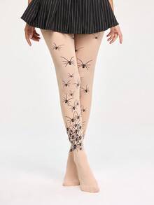 ROMWE Grunge Punk 1 Pair Gothic Style Spider Web Tights, Suitable For Pairing With Dresses - Khaki - View 2