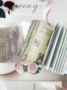 SHEIN 60 张复古主题便笺纸，高容量剪贴簿纸，具有多种复古内容，适用于子弹日记本， - 彩色 - 查看 3