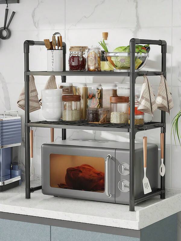 SHEIN 1pc Multi-Functional Countertop Storage Rack, Thickened Kitchen Microwave Oven Rack, Household Storage Shelf For Kitchen, Living Room, Bedroom Tabletop