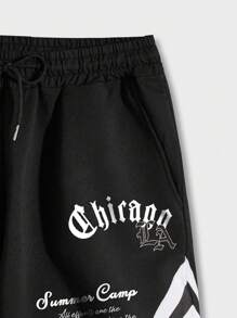 ROMWE Street Life Women's Slogan Print Drawstring Shorts, Suitable For Everyday Spring/Summer Wear - Black - View 6