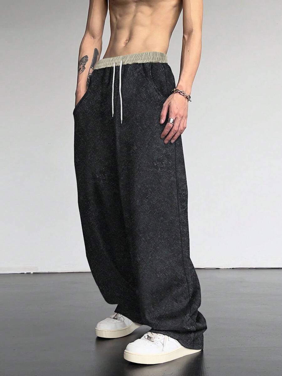 Manfinity EMRG 男士撞色抽绳腰口袋阔腿宽松休闲运动裤,宽松裤 - 彩色 - 查看 1