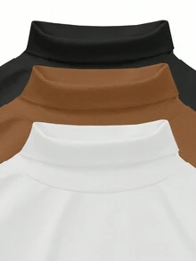 SHEIN LUNE 3件套女士休闲纯色高领背心套装 - 彩色 - 查看 3