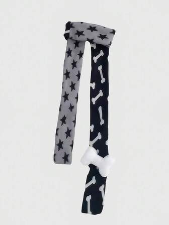 Anime 1pc Black & Grey Y2K Punk Style Star & Bone Patchwork Knitted Scarf, Suitable For Keeping Warm And Daily Matching