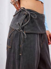 COUREZ Jeans boyfriend avec nœud papillon à la taille / Jeans taille basse Y2K pour femmes, vêtements d'automne, tenues de sortie, jeans taille basse