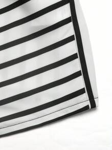 GlowEve Casual Commute Contrast Color Block Striped Wrap Shirt Fall Cloth For Women - Black - View 5
