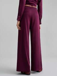 Ontre 现代都市风格，简约舒适，松紧腰带斜纹面料裤，日常/通勤/休闲装，商务休闲装，2025年新款，初秋 - 酒紅色 - 查看 4