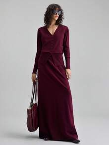 Ontre 2025 秋冬新品，百搭复古优雅商务休闲西部波西米亚风格服饰，基本款纳什维尔服装，适合复活节、圣诞节，女士纯色系带背心，都市通勤、商务休闲、婚礼宾客优雅秋冬针织裙，女士长裙