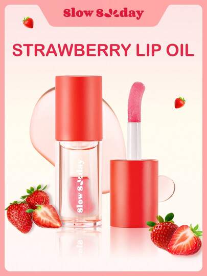 Slow Sunday Strawberry Color Changing Lip Oil, Fruit Favor, Coloring Changing, Nourishes, Moisturizes, Skincare, Lipcare, For Valentine'S Day, Valentines Gift, Great Ideas For Party, Gift-Giving, Outdoor Activity, Suitable For Spring Personal Care