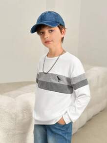 Cậu bé Tween Khối màu In Khủng long Áo nỉ - trắng - Xem 4