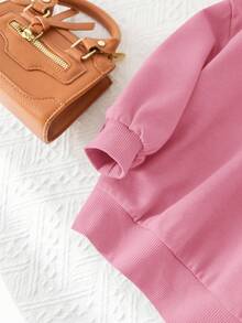 SHEIN Babygirl 秋冬可爱百搭时尚粉色长袖连帽衫和豹纹裤套装 - 彩色 - 查看 4