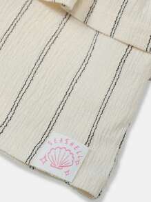 SUMWON 夏季条纹无袖荷叶边背心套装，含松紧腰短裤，休闲装，春季假日海滩装，女童时尚装 - 杏色 - 查看 7