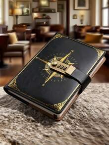 SHEIN 1 pieza Cuaderno con patrón de brújula negra, diario vintage y creativo con protección de contraseña
