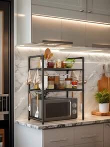 SHEIN 1pc Multi-Functional Countertop Storage Rack, Thickened Kitchen Microwave Oven Rack, Household Storage Shelf For Kitchen, Living Room, Bedroom Tabletop