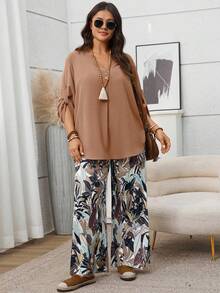 EMERY ROSE Bộ 2 món áo sơ mi dài tay và quần in hoa thời trang thu đông cho nữ cỡ lớn - Nhiều màu - Xem 5