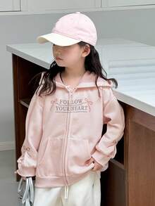 DAZY Young Girls Hooded Korean Style Bow Print Casual Long Sleeve Sweatshirt, Spring/Autumn - Dusty Pink - View 5