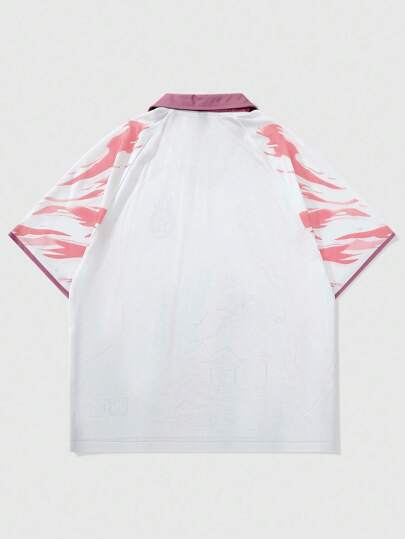 Street Life Men's Polo Shirt, Casual Sports Sakura & English Text Graphic Print Short Sleeve Polo Shirt Jersey