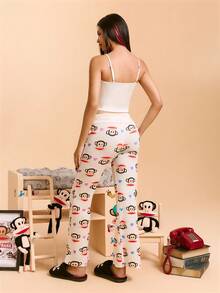 Paul Frank X SHEIN Bộ đồ ngủ gồm áo hai dây họa tiết hoạt hình và quần dài cho nữ - Màu be - Xem 2