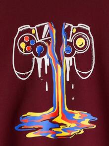 SHEIN Tween Boy Video Game Print Long Sleeve Casual Hooded Knit Sweatshirt,Ensemble Hiver,Winter Clothing,Fall Outfits,Fall Clothing,All Clothes For Kids,Red Tops ,Christmas Red