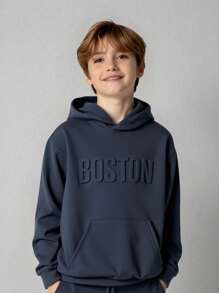 SHEIN Tween Boy Casual Hoodie Sweatshirt With Oversized Letter & Graphic Print, Loose Fit, Suitable For Spring, Summer, Autumn, Winter Outdoor, School, Street, Party And Home Leisure, Boys Hoodie, Teen Hoodie, Navy Blue Hoodie Fall